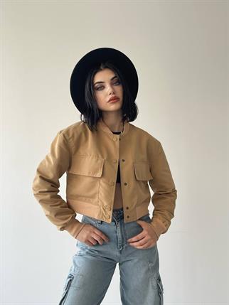 Solomon Bomber Crop Ceket Camel - Sarı
