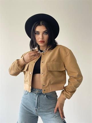 Solomon Bomber Crop Ceket Camel - Sarı