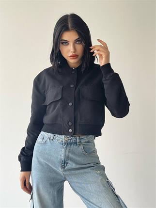 Solomon Bomber Crop Ceket - Siyah