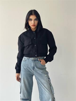 Solomon Bomber Crop Ceket - Siyah