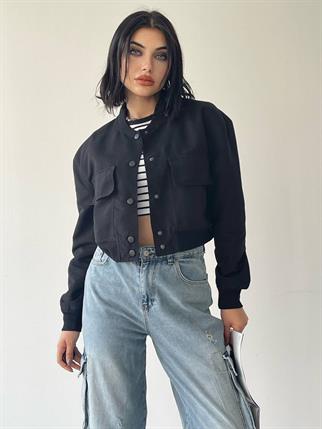 Solomon Bomber Crop Ceket - Siyah