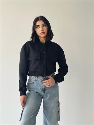 Solomon Bomber Crop Ceket - Siyah