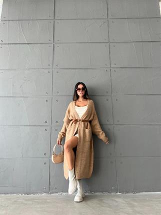 Stephenie İpek Kalın Hırka Camel - Sarı