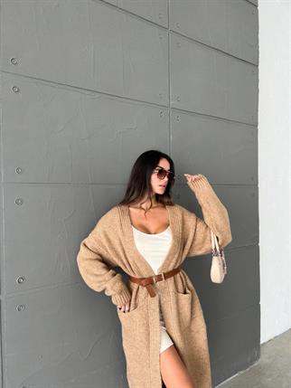 Stephenie İpek Kalın Hırka Camel - Sarı