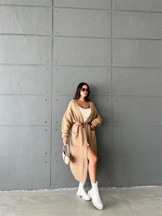 Stephenie İpek Kalın Hırka Camel - Sarı