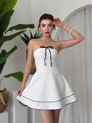 Straplez İp Fiyonk Detay Atlas Mini Camille Elbise