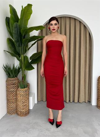 Straplez Uzun Sandy Elbise