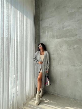 Strphanie İpek Kalın Hırka Gri