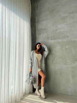 Strphanie İpek Kalın Hırka Gri