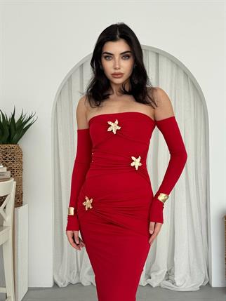 Tasarım Aksesuar Detaylı Sandy Straplez Yıldız Elbise