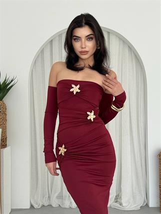 Tasarım Aksesuar Detaylı Sandy Straplez Yıldız Elbise