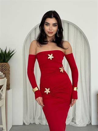 Tasarım Aksesuar Detaylı Sandy Straplez Yıldız Elbise