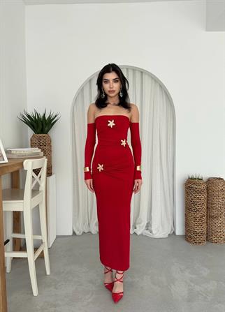 Tasarım Aksesuar Detaylı Sandy Straplez Yıldız Elbise