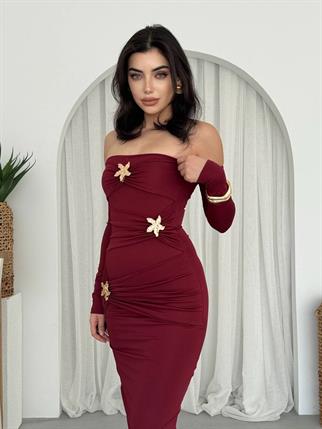 Tasarım Aksesuar Detaylı Sandy Straplez Yıldız Elbise