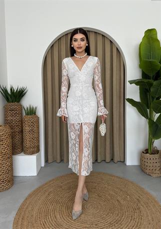 Tasarım Dantel Düğmeli Latin Elbise