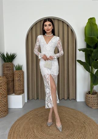 Tasarım Dantel Düğmeli Latin Elbise