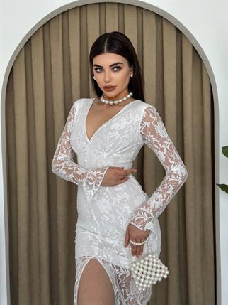 Tasarım Dantel Düğmeli Latin Elbise