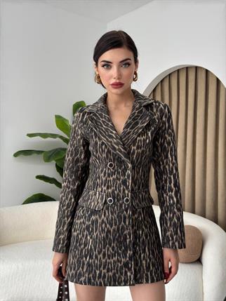 Tasarım Leopar Ceket Elbise