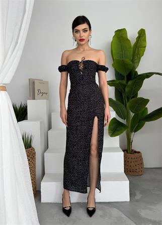 Tasarım Puantiyeli Uzun Elbise 