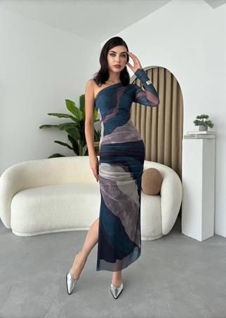 Tek Kol Astarlı Tül Elbise