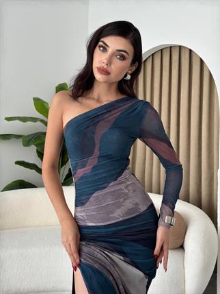 Tek Kol Astarlı Tül Elbise