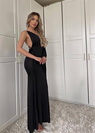 Tek Omuz Sırt Büzgü Detay Elbise-2230