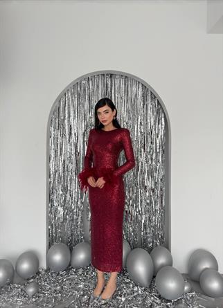 Uzun Payet Tasarım Kol Detay Püsküllü Elbise