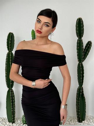Uzun Sandy Madonna Yaka Elbise