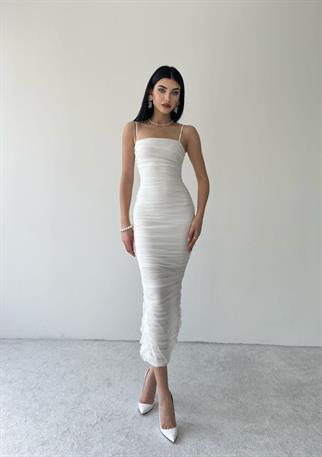 Valerie Askılı Midi Boy Tül Elbise 