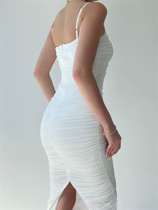 Valerie Askılı Midi Boy Tül Elbise 