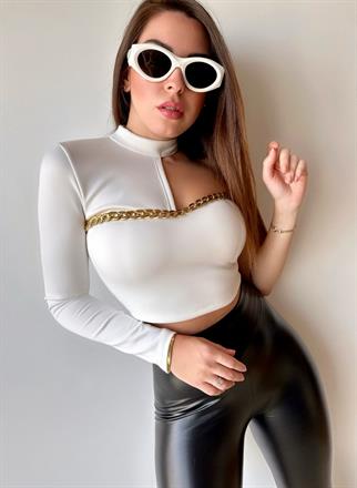 Via Tek Kol Crop - Beyaz