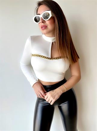 Via Tek Kol Crop - Beyaz