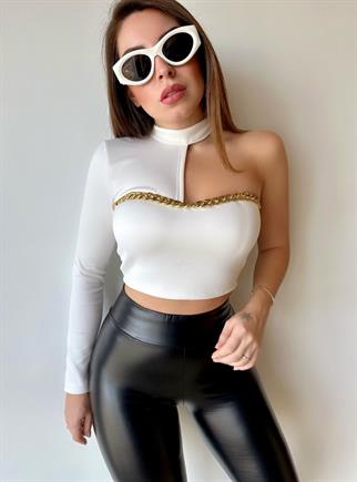 Via Tek Kol Crop - Beyaz