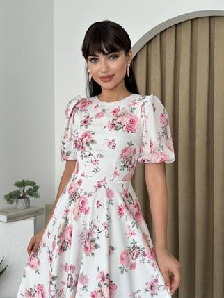 Viki Çiçek Desen Midi Boy Elbise