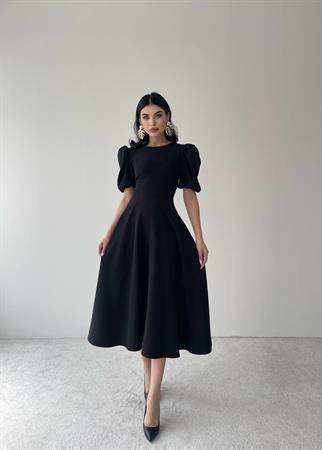 Viki Midi Boy Kloş Elbise-4414 - Siyah