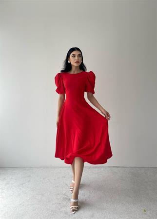 Viki Midi Boy Kloş Elbise- 4414 - Kırmızı