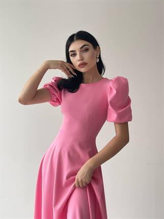 Viki Midi Boy Kloş Elbise-4414 - Pembe