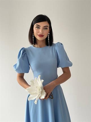 Viki Midi Boy Kloş Elbise-4414 - Bebe Mavi