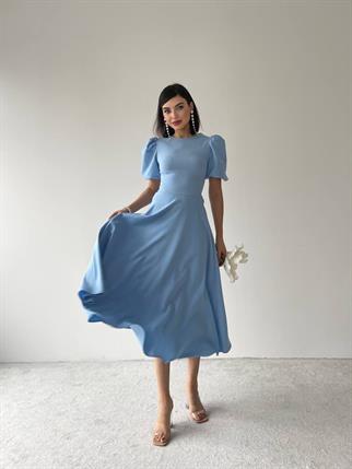 Viki Midi Boy Kloş Elbise-4414 - Bebe Mavi
