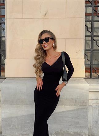 Yaka Detay Kalem Kumaş Elbise