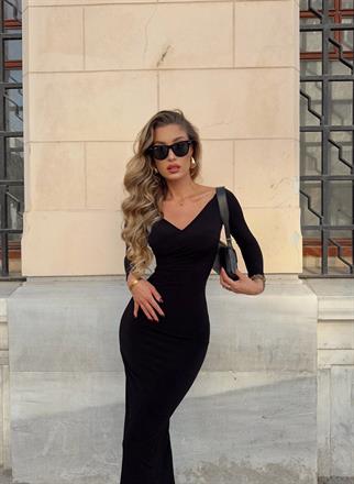 Yaka Detay Kalem Kumaş Elbise