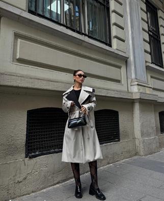 Yaka Detay Kemerli Trençkot