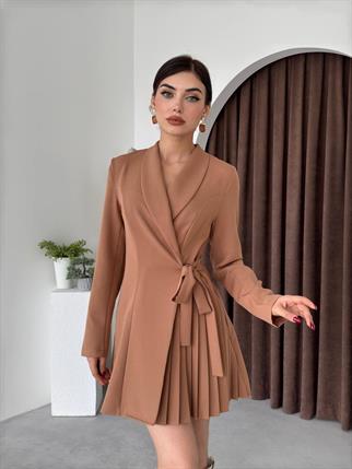 Yandan Bağlamalı Pileli Ceket Elbise