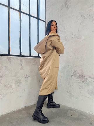 Yasmin Uzun Kahve Kapitone Mont