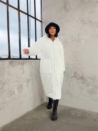 Yasmin Uzun Krem Kapitone Mont