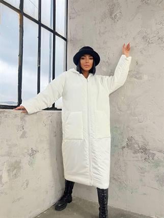 Yasmin Uzun Krem Kapitone Mont