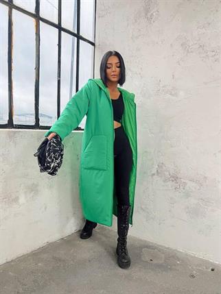 Yasmin Uzun Yeşil Kapitone Mont 