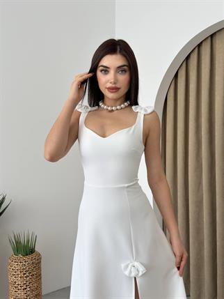 Yırtmaçlı Midi Kurdele Detay Elbise