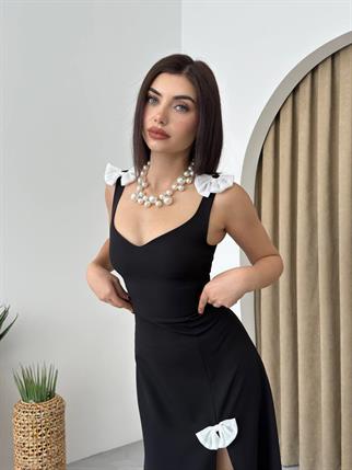 Yırtmaçlı Midi Kurdele Detay Elbise