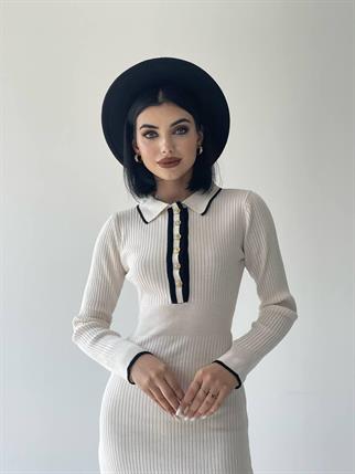 Yulia Triko Elbise - Krem